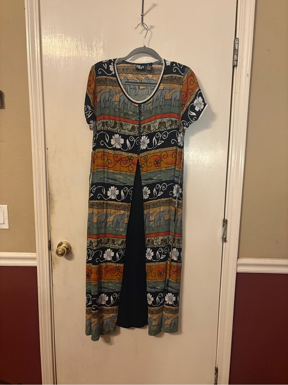 Bila Petite Floral Elephant Print Maxi Short sleeve Rayon Dress